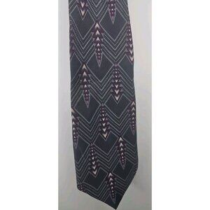 Robert Stewart Art Deco Geometric Grey Fuschia Neck Tie Silk